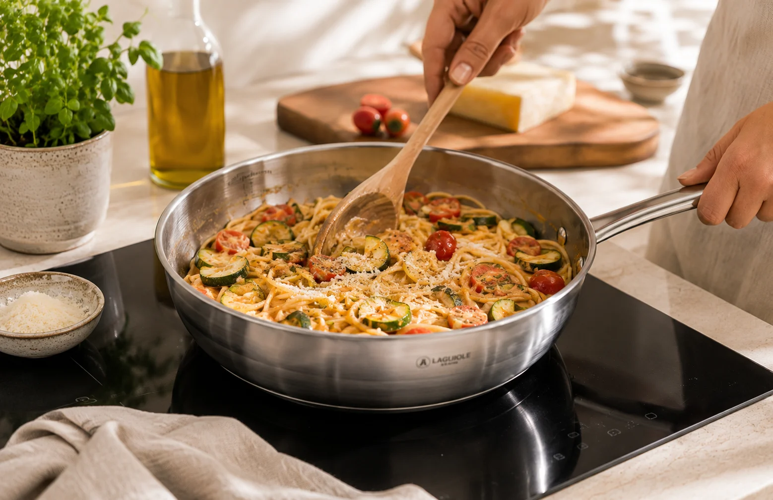 One pot pasta courgettes, tomates et parmesan | Laguiole Cuisson